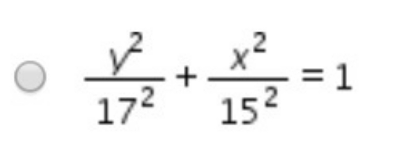 An ellipse has a center at the origin, a vertex along the major axis at (0, 17), and-example-1