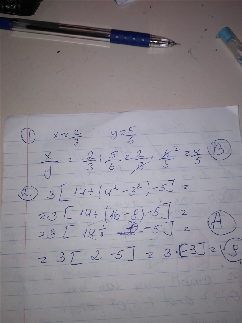 1. Evaluate x/y for x=2/3 and y=5/6 A. 5/9 B. 4/5 C. 5/4 D. 9/5 2. What is the simplified-example-1