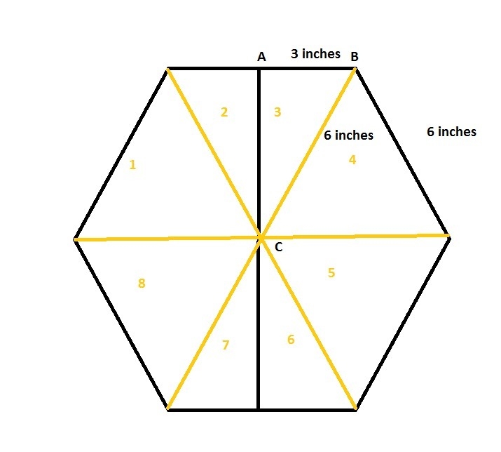 A floor tile is a regular hexagon with 6-inch sides and area of 93.5 square inches-example-1