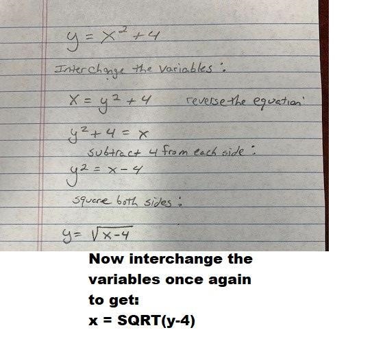 Which equation is the inverse of y= x^2+4-example-1