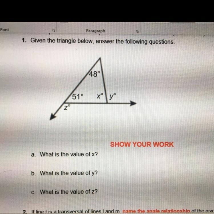 Given the triangle below answer the following questions-example-1