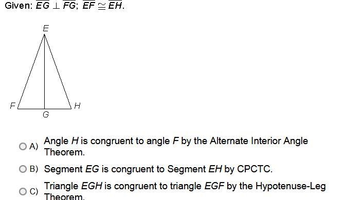 Help quickly D is Triangle EFH is congruent to triangle HFE by the Angle-Angle Theorem-example-1