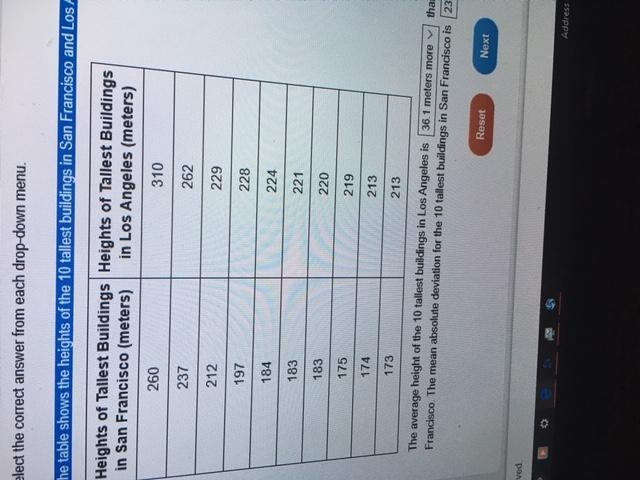 Select the correct answer from each drop-down menu. The table shows the heights of-example-1