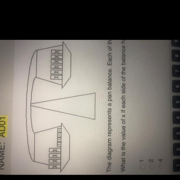 The diagram represents a pan balance each of the blocks marked x has the same value-example-1