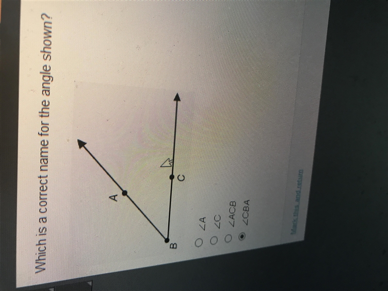 15 Points! Answer asap, please! Which is a correct name for the angle shown? (Image-example-1