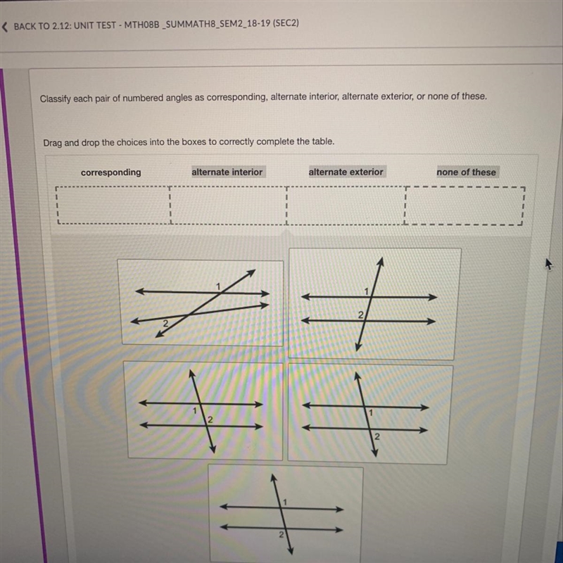 Classify each pair of numbered angles as corresponding, alternate interior, alternate-example-1