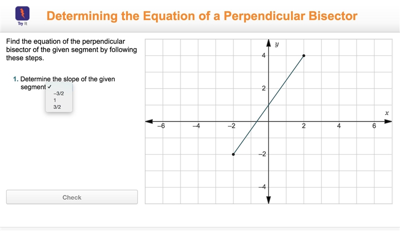 Find the equation of the perpendicular bisector of the given segment by following-example-1