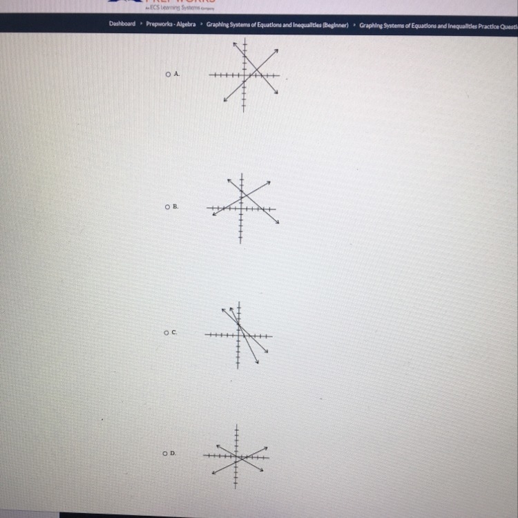 Question: which of the following represents the graph of the system of equations shown-example-1