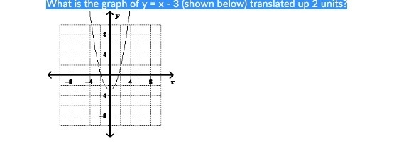 What is the graph of y = x - 3 (shown below) translated up 2 units? pic down below-example-1