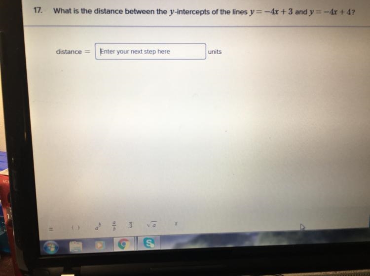 What is the distance between the y-intercepts of the lines? Adding a picture please-example-1