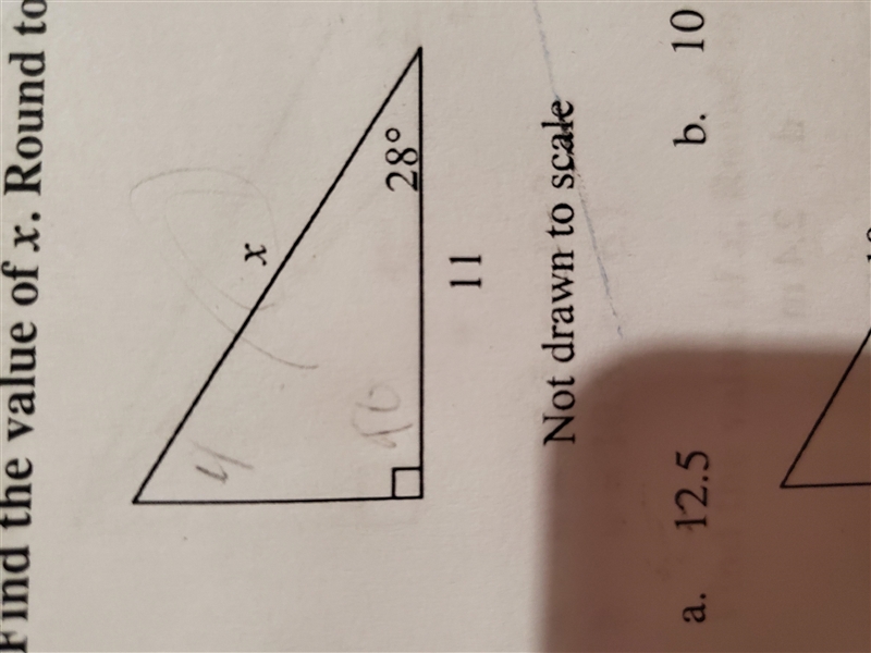 Find the value of x. Round to the nearest tenth. Answers A-12.5 B-10 C-13 D-9.7!-example-1