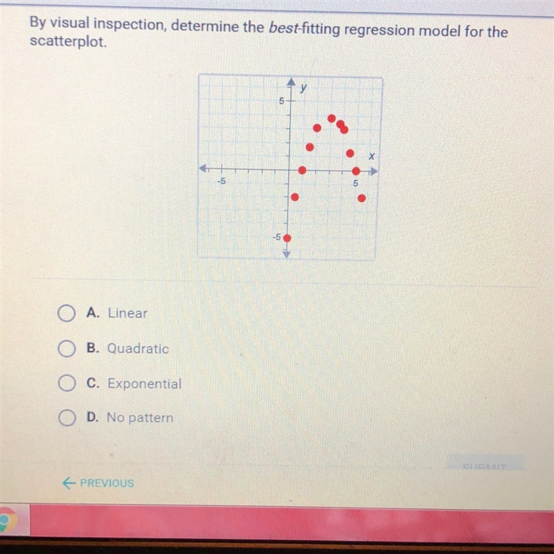 Please help! By visual inspection, determine the best-fitting regression model for-example-1