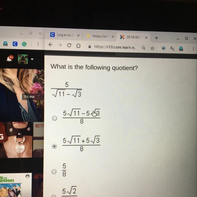 What is the following quotient? 5/ sqrt 11 - sqrt 3-example-1