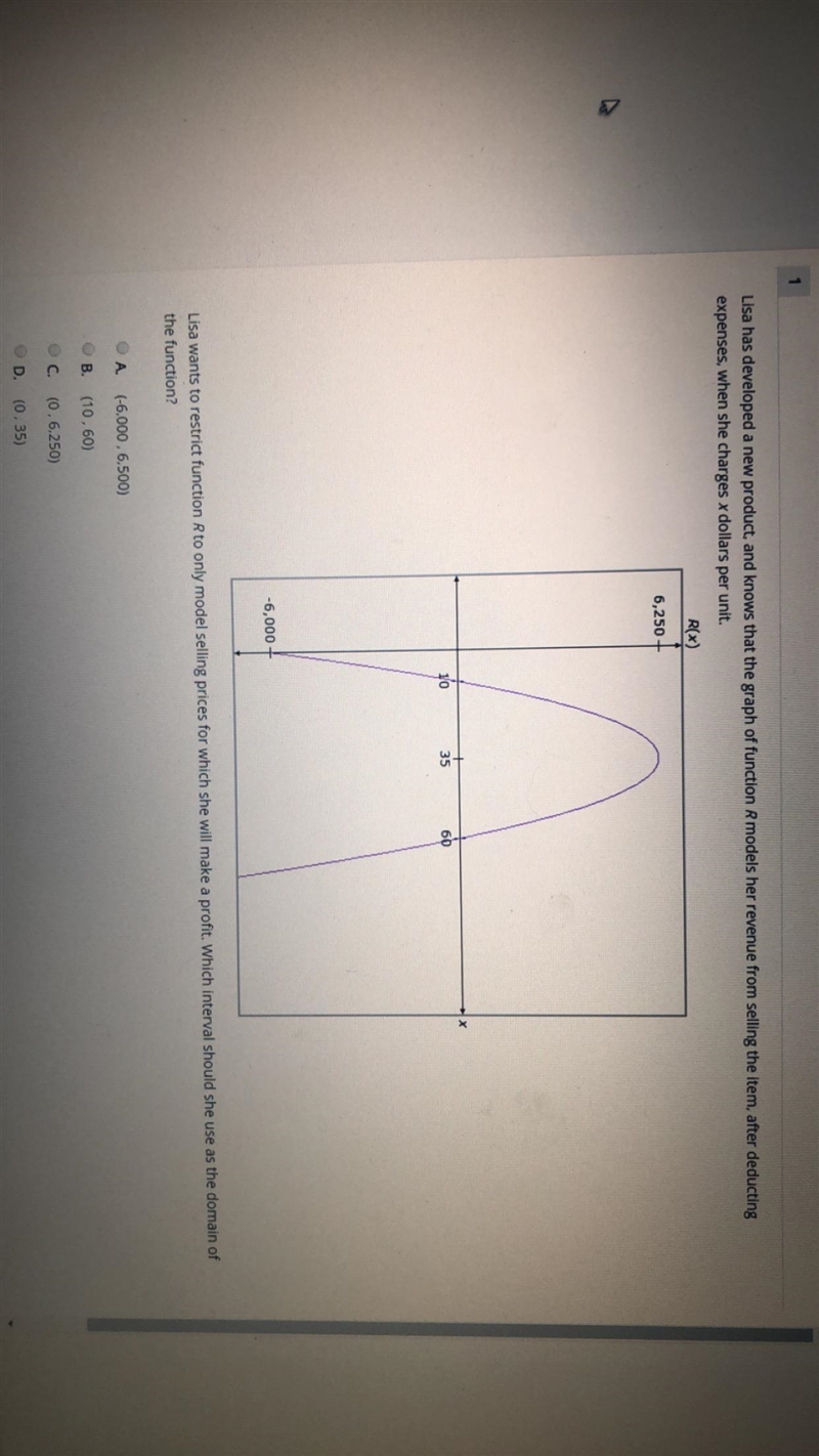 Lisa has developed a new product, and knows that the graph of function R models her-example-1