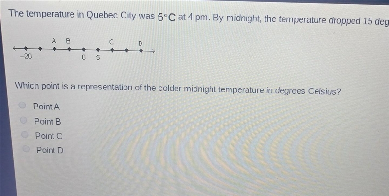 The temperature in Quebec City was 5°C at 4 pm. By midnight, the temperature dropped-example-1