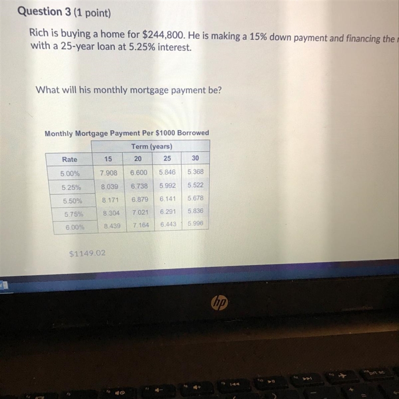 Rich is buying a home for $244,800. He is making a 15% down payment and financing-example-1