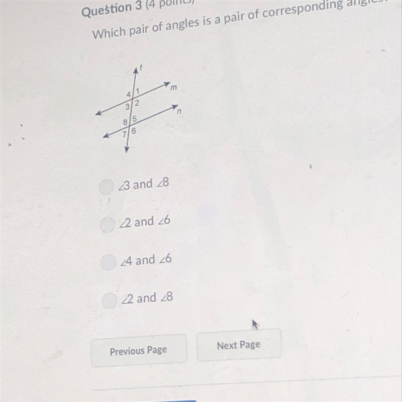 Which pair of angles is a pair of corresponding?-example-1