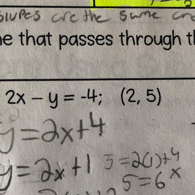 Help! Write the equation of the line parallel to the given line that passes through-example-1