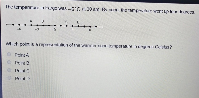 The temperature in Fargo was -6 degrees C at 10 a.m. by noon the temperature went-example-1