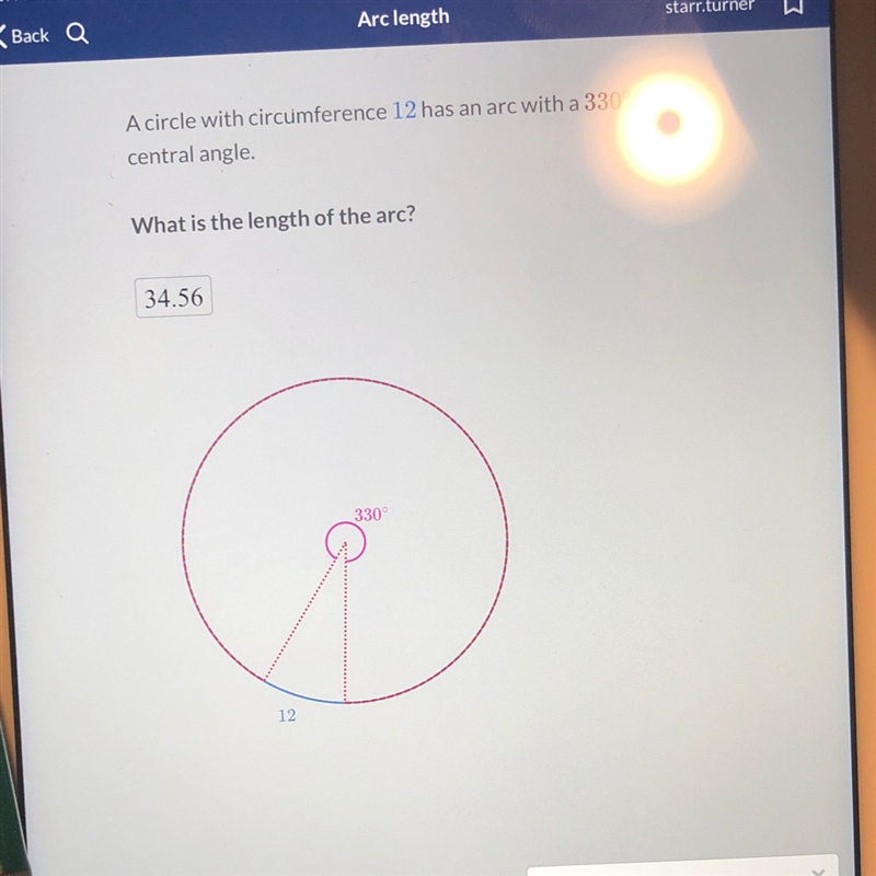 A circle with circumference 12 has an arc with a 330° central angle.-example-1