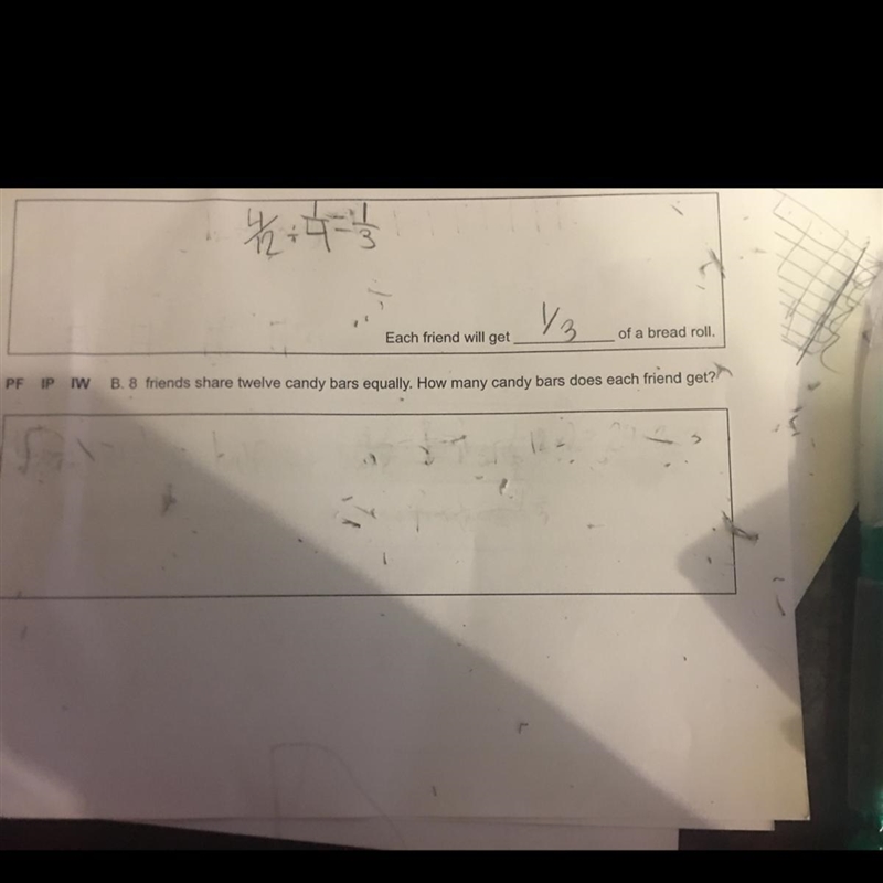 It’s the second question. 8 friends share twelve candy bars equally. How many does-example-1