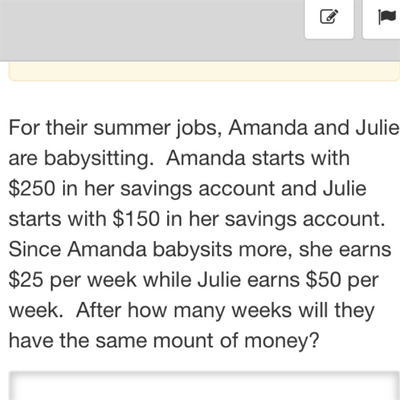 After how many weeks will they have the same amount of money ? (picture attached)-example-1