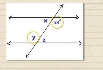 What is the value of z? 122 degrees, because x and z are alternate interior angles-example-1