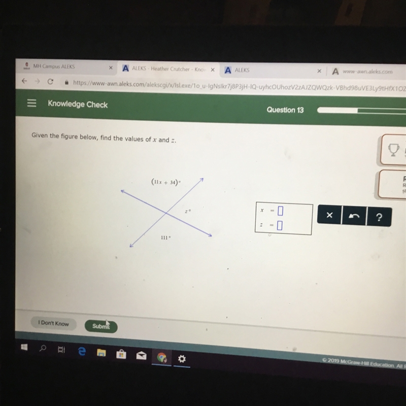 Find the values of x and z-example-1