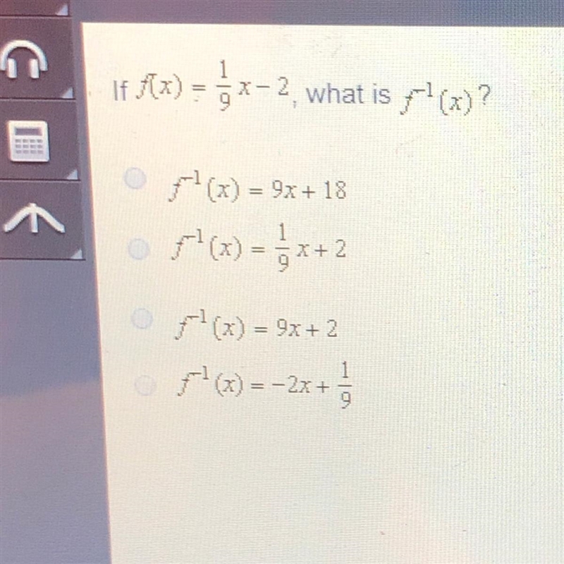 If f (x) =1/9x-2 what is f1(x)?-example-1