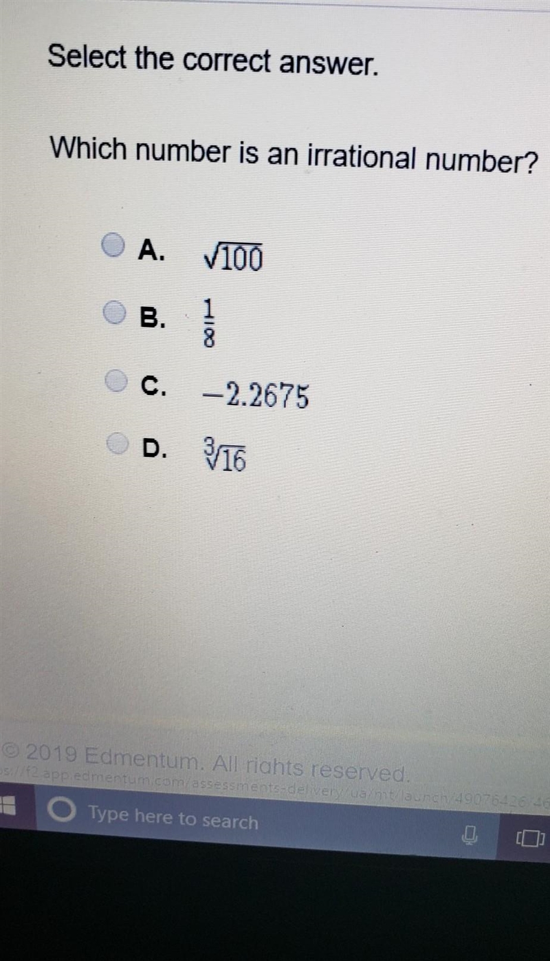 Which number is an irrational number​-example-1