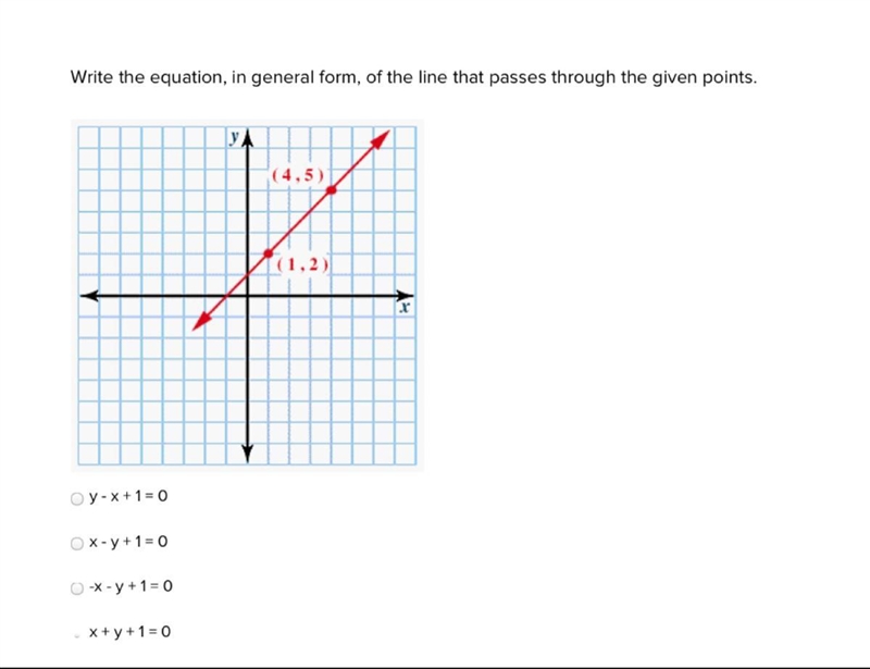 Write the equation, in general form, of the line that passes through the given points-example-1