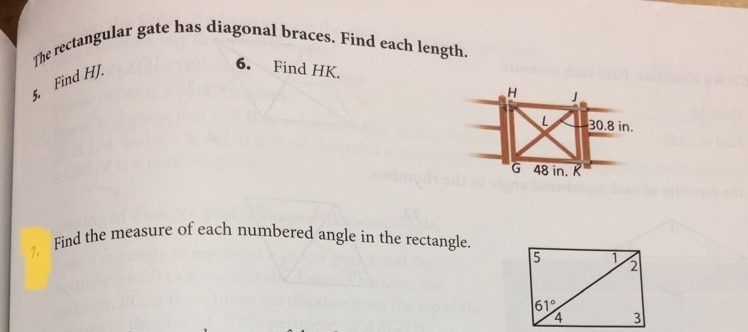 For #7 Find the measure of each numbered angle in the rectangle?-example-1