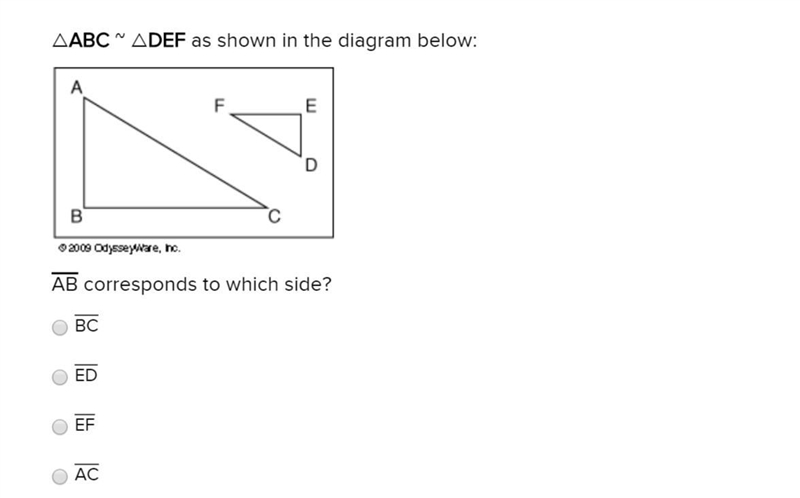 1. △ABC ~ △DEF as shown in the diagram below: Which of the following congruency statements-example-2