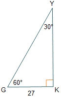 Given right triangle GYK, what is the value of tan(G)? A. 1/2 B. √3/2 C. 2√3/3 D. √3-example-1