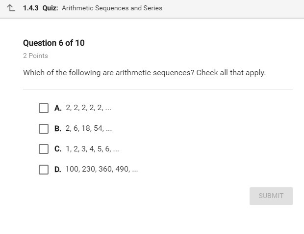 Which of the following are arithmetic sequences? Check all that apply. (picture)-example-1