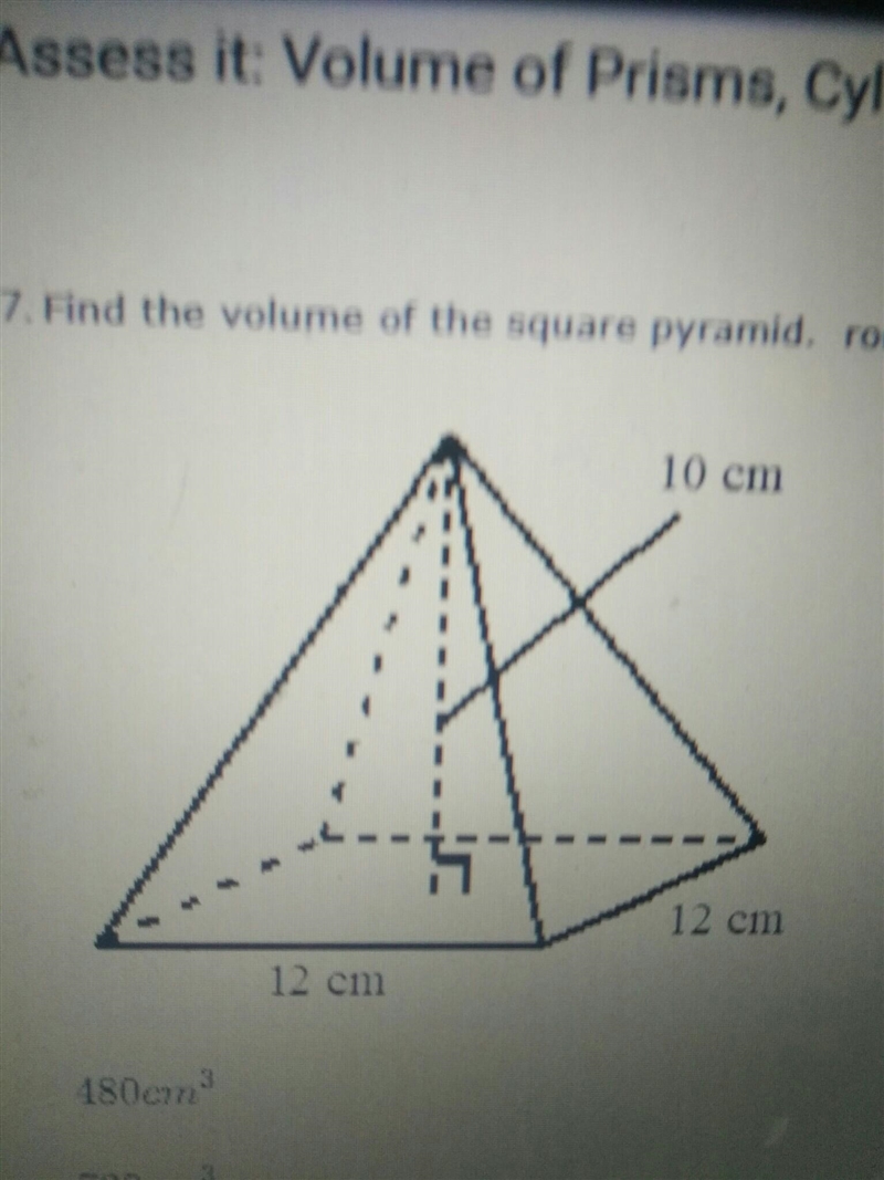 Find the volume of the square pyramid round to the nearest tenth if necessary​-example-1