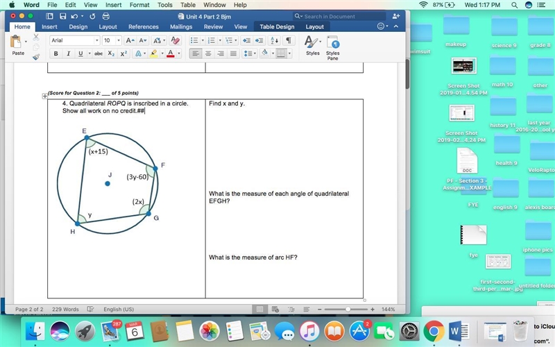 4. Quadrilateral ROPQ is inscribed in a circle. Show all work on no credit. Find x-example-1