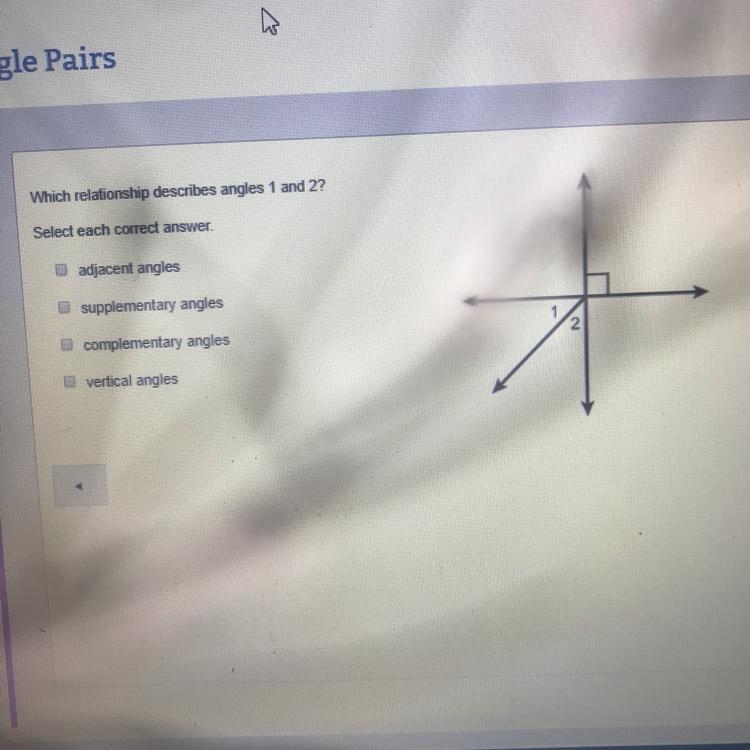 Which relationship describes angles 1 and 2-example-1