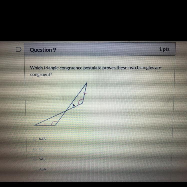 Which triangle congruence postulate proves these two triangle are congruent? A. AAS-example-1