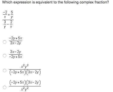 (Please Hurry!) Which expression is equivalent to the following complex fraction?-example-1