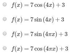 A sinusoidal function whose period is 1/2 , maximum value is 10, and minimum value-example-1