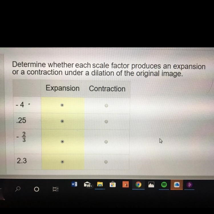 Determine whether each scale factor produces an expansion or a contraction under a-example-1