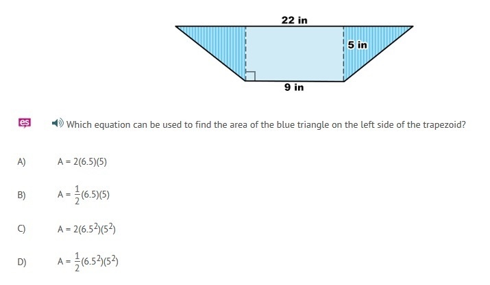 Which equation can be used to find the area of the blue triangle on the left side-example-1