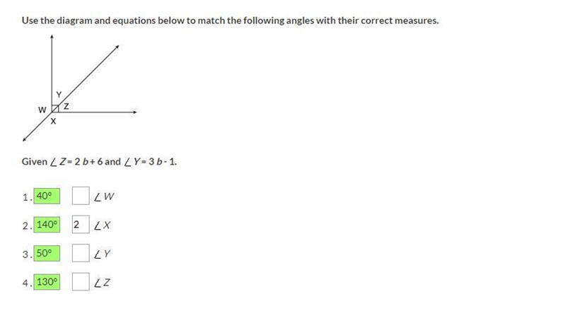 Use the diagram and equations below to match the following angles with their correct-example-1