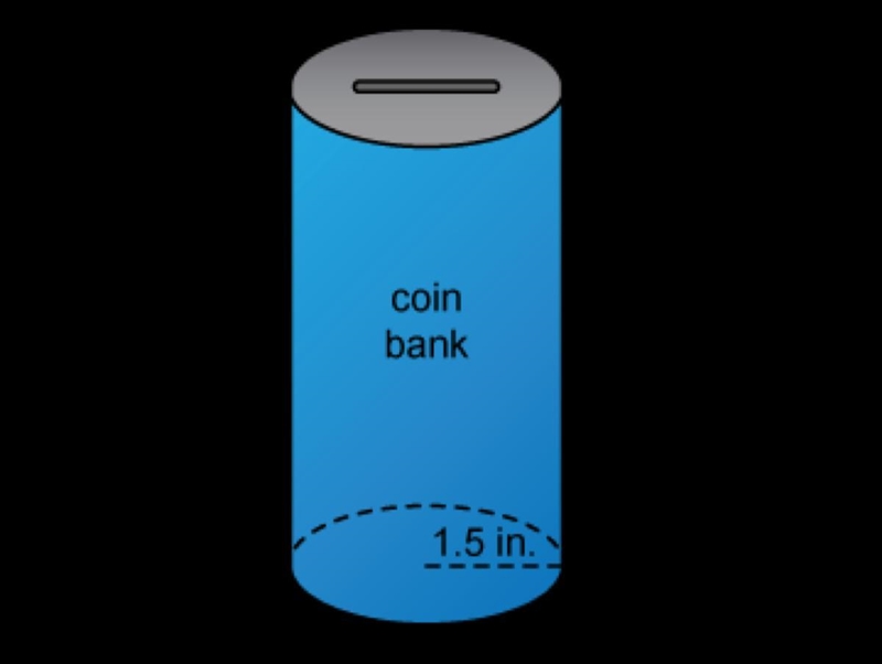 You have a coin bank in the shape of a cylinder. It has a radius of 1.5 inches and-example-1