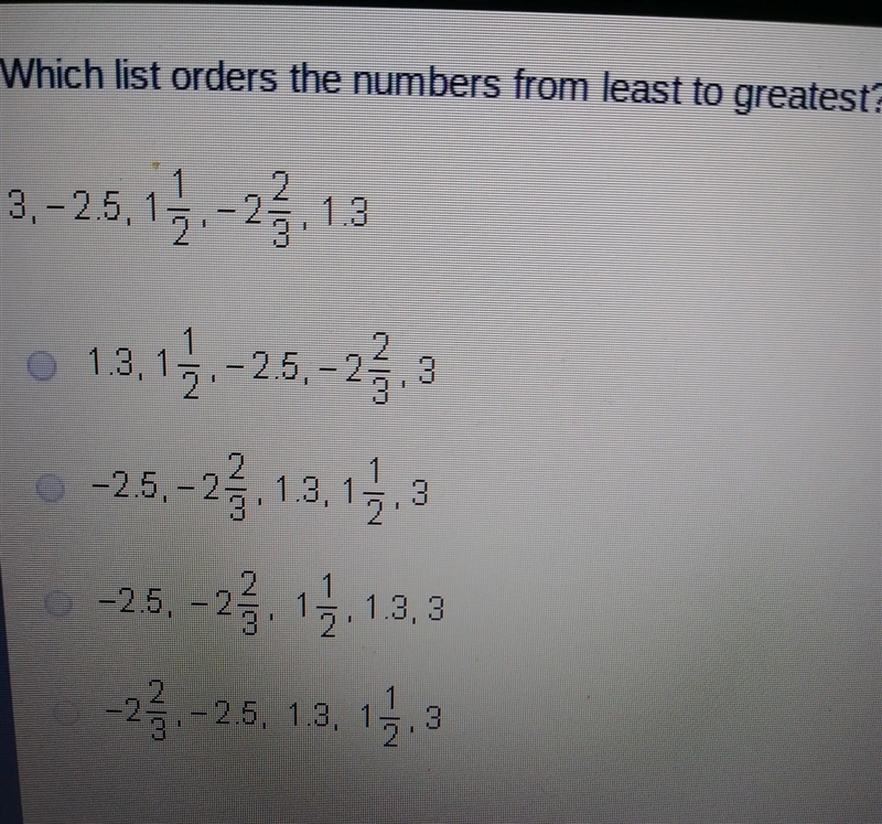 Which list orders the numbers from least to greatest​-example-1