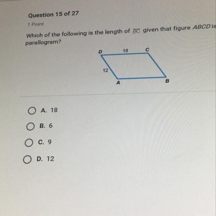 HELP ASAP PLEASE!!Which of the following is the length of BC given that figure ABCD-example-1