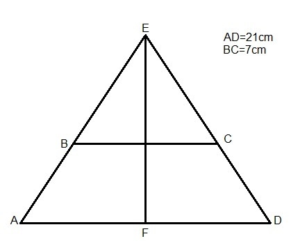 The extensions of the legs AB and CD of a trapezoid ABCD intersect at point E. Find-example-1