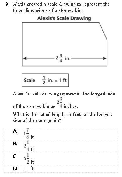 Alexis scale drawing represents the longest side of the storage bin as 2 3/4 inches-example-1