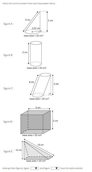 Among these figures, figure _1._ and figure _2_ have the same volume. 1. A. C. D. 2. B-example-1